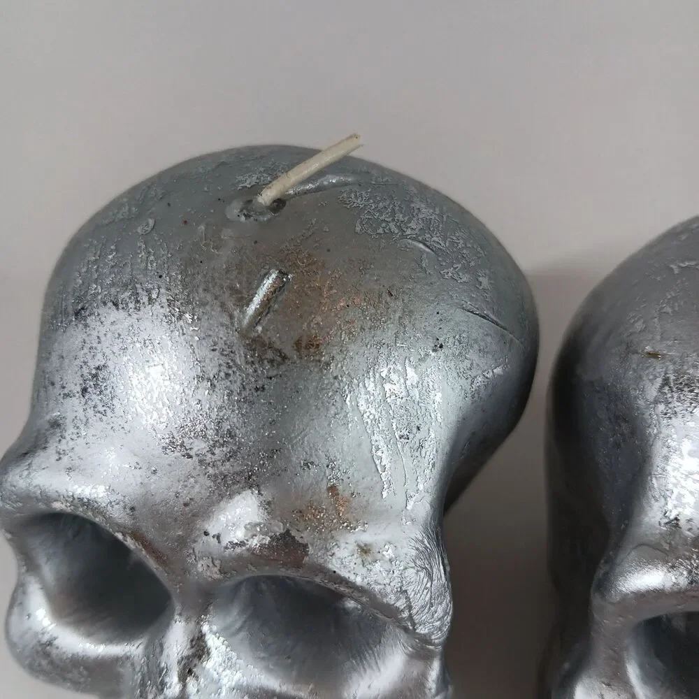 Skull Shaped Wax Candle Pair Halloween Decor Goth Gothic Spooky Creepy Horror